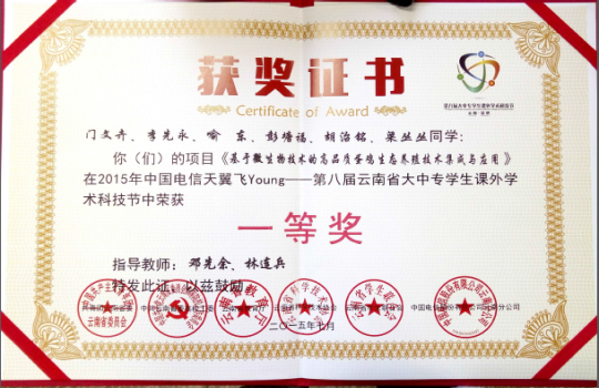 喜报：我院学子在第八届云南省大中专学生课外学术科技节中取得1金1银